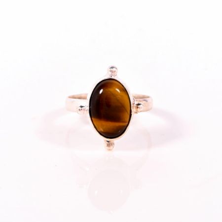 Handmade Silver Plated Ring with Oval Tiger Eye Gemstone for Women